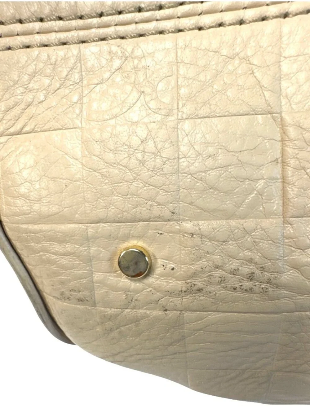 Purificación García Beige Checker Emossed Leather Satchel W/Brown Handles/Strap